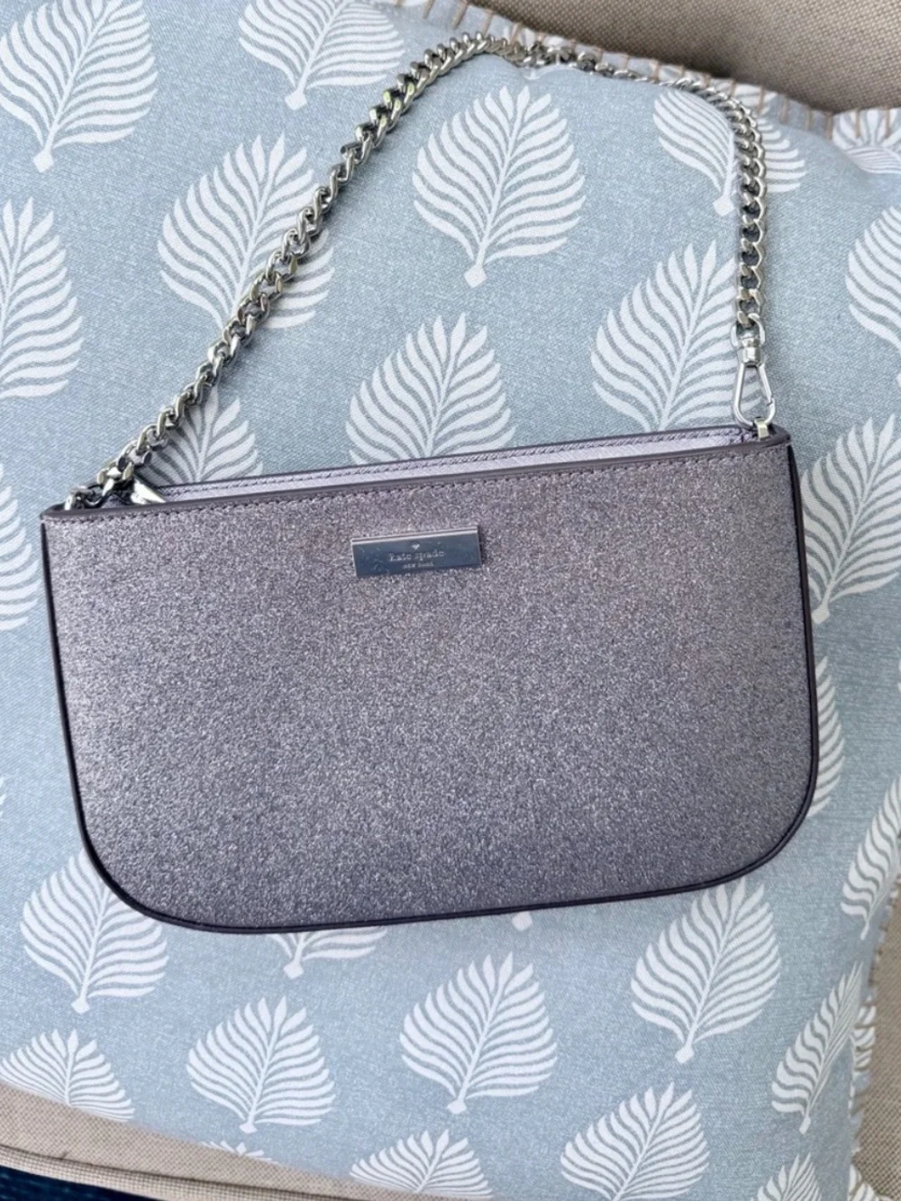 kate spade Candied Flower silver purple glitter wristlet with silver chain NWOT